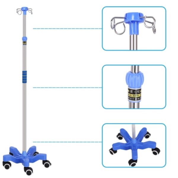 IV Drip Stand, 5 Wheels + 4 Hooks, Height Adjustment: 108-210cm